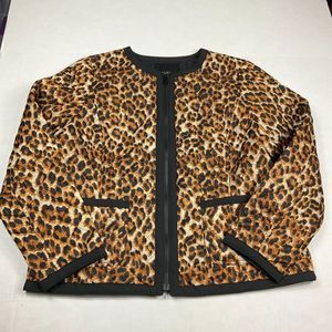 Talbots Quilted Puffer Jacket Leopard Animal Print Full Zip Casual Coat LARGE
